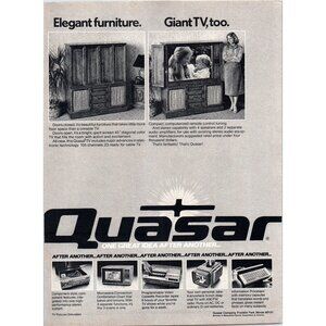 1981 Quasar Big Screen Console TV Television Vintage Print Ad 80s Baby Wall Art